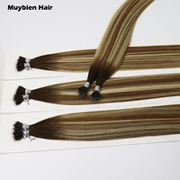Extensions de cheveux vierges européens professionnelles à kératine nano, pré-collées, double trame, double tirage, avec perles Nanoring