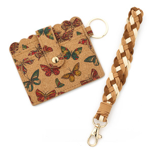 Venta al por mayor Vintage Corcho Ranura para tarjeta de crédito Monedero PVC Tejido Correa de muñeca Llavero Impreso Nueva llegada Pulsera de cuentas Cartera de corcho - Product Image 5