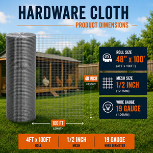 Hardware Cloth Welded <b>Wire</b> <b>Mesh</b> Roll 48 In X 100 Ft 19 Ga 1/2 In Square For Cages And Garden Fence - Product Image 2