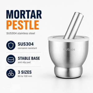 Juego de Mortero y Pilón de Acero Inoxidable, Recipiente para Moler Hierbas Medicinales Chinas, para Triturar y Moler en Polvo - Product Image 1