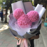 Beruang Mawar PE Preserved Rose, Bunga Mawar Buatan dari Busa Real Touch, Buket Mickey untuk Hari Valentine Romantis untuk Pacar