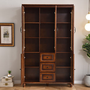 Armario de tres puertas de cristal color castaño para dormitorio o sala de estar, estilo antiguo, de pie, para almacenamiento. - Product Image 3