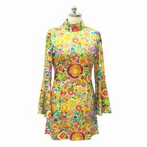 Robe Vintage Bohème <span class=keywords><strong>Hippie</strong></span> à Manches Évasées Imprimé Abstrait Coloré pour Festival Halloween Fête Femme Polyester Spandex Tailles Variées - Product Image 2