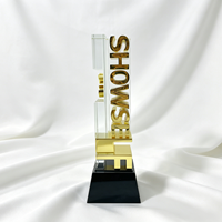 Trophée personnalisé en métal et cristal gravé au laser 3D avec finition plaquée or, style luxe léger, motif floral, récompenses d'entreprise