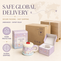 Taza de Cerámica Personalizada Kawaii con Tapa Degradada en Tonos Pastel, Diseño de Cereza, para Regalo, Café, Té, con Impresión de Logotipo, OEM, ODM, Venta al Por Mayor