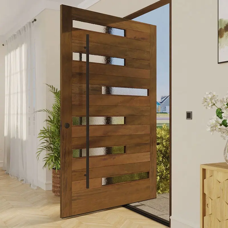 Kustom modern villa pintu utama kayu solid pivot pintu kayu dan kaca desain gabungan pivot pintu kayu