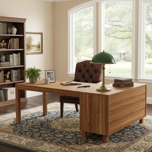 SENYU Bureau d'angle en L en bois massif avec armoire de rangement en verre Changhong, idéal pour l'étude et l'ordinateur à domicile, direct usine transfrontalière - Product Image 4