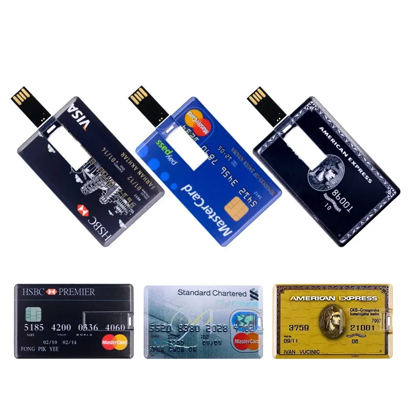 USB 2.0/3.0 Kreditkarten-Speicher Cle benutzerdefiniertes Logo Visitenkarte-Flash-Laufwerk mit 1 GB bis 128 GB Speicheroptionen
