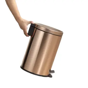10L Gold Stainless Steel Garbage Dustbin Trash Can Indoor Pedal Medical Soft Close Waste Bin For Hospital Hotel Bathroom Toliet