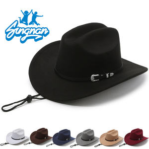 חדש יוקרה חם הסיטונאי לוגו מותאם אישית woolen הרגשתי כובע קאובוי המערבי לגברים מבוגרים מסיבה לקשט - Product Image 1