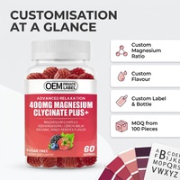 Gummies de glycinate de magnésium Plus+ à marque privée, formule et saveur personnalisées, 60 unités, fabricant OEM, faible MOQ
