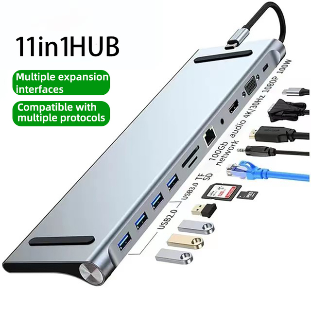 11-in-1 Multi-Function USB C Hub Type C Protocol Compatible for Laptop Use