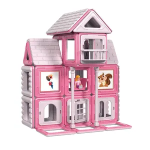 Bouw Beste Verjaardagscadeau 71Pcs Roze Huis Diy Magnetische Blokken Voor Kinderen 3 Jaar