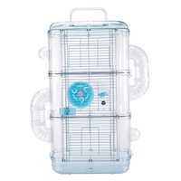 Cage à hamster en plastique extra large de luxe avec un design d'ours en soie dorée, plateau en plastique transparent durable et emballage en boîte
