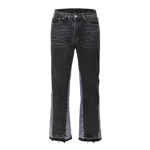 Hoge Kwaliteit Heren Jeans 2023 Casual Zwart En Grijs Patchwork Vintage Wash Jeans Broek Mannen Custom Flares Denim Jeans