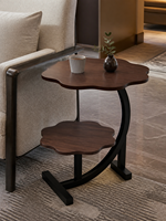 Table d'appoint moderne portable à deux niveaux en MDF en forme de fleur avec cadre en fer noir courbé pour salon, hôtel, fabricant OEM ODM