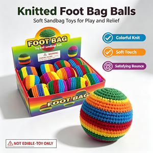 Pelota de ganchillo suave de punto arcoíris, rellena de arena, pelota antiestrés para apretar con la mano, juguete para aliviar el estrés, entrenamiento deportivo al aire libre - Product Image 2