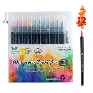 12 paket washabable kolay belending toksik olmayan fırça kaligrafi seti renkli kaligrafi kalemi
