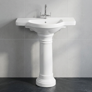 Productos sanitarios de cerámica blanca para baño, lavabo con medio pedestal de Morbi India, precio de fábrica de Vistaar - Product Image 1