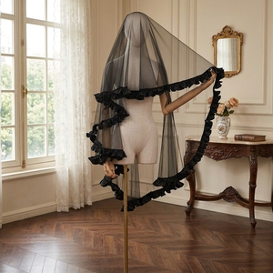 YouLaPan Black Gothic Long Bridal Wedding Veil Suitable for Bachelorette Parties and Costume Balls Without a Hair Comb M41-B - Product Image 6