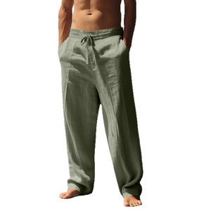 <span class=keywords><strong>Pantaloni</strong></span> Larghi da <span class=keywords><strong>Uomo</strong></span> in Cotone e <span class=keywords><strong>Lino</strong></span> Traspirante con Coulisse in Vita Media, Stile Europeo-Americano, di Tendenza per la Primavera - Product Image 5