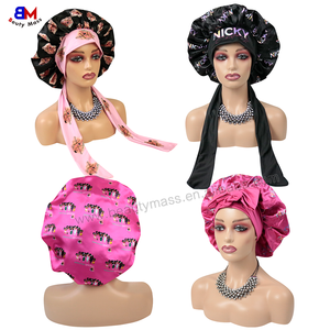 Thấp moq biểu tượng tùy chỉnh lụa satin bonnets bện đàn hồi satin Tie tóc nắp ca-pô hai lớp bonnets với đầu tóc kết thúc tốt đẹp ban nhạc - Product Image 4