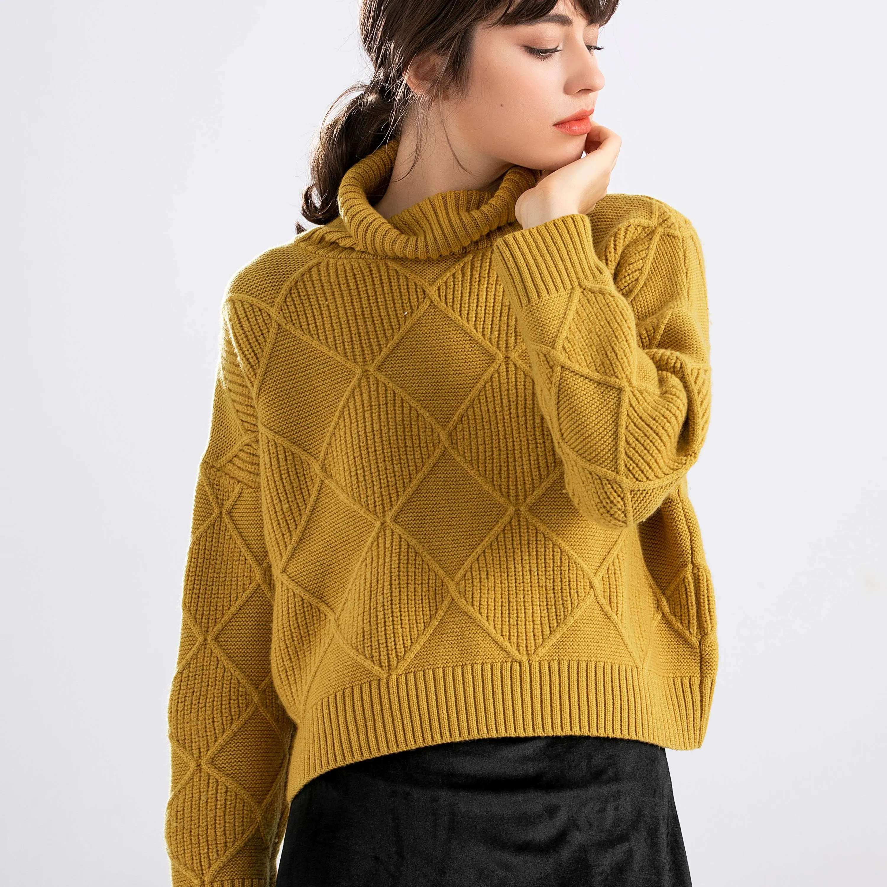 Young Girls Knitwear Thin Slim Fit Silk Jumper Autumn Wear Long Sleeve Knit Lady yellow Turtle Neck Women Pullover Sweaters
