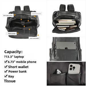 <span class=keywords><strong>Sac</strong></span> à <span class=keywords><strong>dos</strong></span> pour ordinateur portable en <span class=keywords><strong>cuir</strong></span> véritable vintage pour <span class=keywords><strong>homme</strong></span> DUJIANG, avec bandoulière arquée et fermeture à glissière - Product Image 4