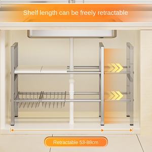 Étagère <span class=keywords><strong>de</strong></span> rangement multifonctionnelle pour cuisine, en acier inoxydable épaissi, extensible, double couche, imperméable, à poser sous l'évier, sur le comptoir - Product Image 1