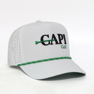 Gorras de Béisbol de 5 Paneles Impermeables de Alta Calidad al por Mayor, Logotipo Bordado Personalizado, Orificios Cortados con Láser, Gorras de Golf de Poliéster de Alto Rendimiento - Product Image 3