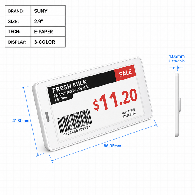 2.4GHz Wireless Electronic Shelf Label ESL Digital Price Tag for Supermarket 3-Color E-ink Dot-matrix Epaper Display Price Label