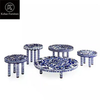 Nouveau design de table basse de salon ronde bleue et blanche table d'appoint ensemble de tables basses de luxe modernes