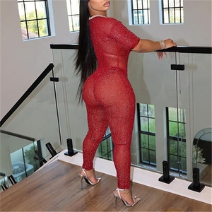 ZHEZHE été <span class=keywords><strong>rouge</strong></span> Sexy col en v profond combinaison minuit Clubwear pour femmes 2024 manches courtes voir à travers Coquette combinaisons maigres - Product Image 2