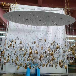 Lustre de plafond à feuilles rondes en verre doré avec corps en acier inoxydable de style <span class=keywords><strong>Art</strong></span> <span class=keywords><strong>nouveau</strong></span> pour hôtel - Product Image 4