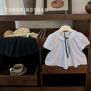 Tongxingyuan Girls' School Style Two-Piece Set White Shirt Black Skirt Cotton Summer Outfit - Product Image 2