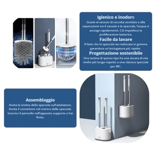 Spazzola per WC con supporto, doppia testa a 360 gradi, antigraffio, ad asciugatura rapida, design moderno - Product Image 3