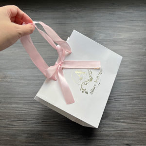 Bolsas de Regalo Blancas de Lujo con Estampado Dorado - Bolsas de Compras con Lazo de Cinta de Satén Rosa, Bolsas de Regalo, Bolsas de Mano para Compras - Product Image 2