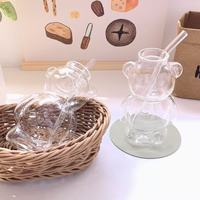 Gobelet en verre transparent en forme d'ours de dessin animé, simple paroi, pour boissons froides, usage domestique, pour bubble tea, jus, prix de gros