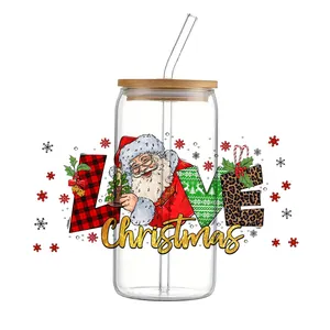 Kerst Melk Thee Drinkpatroon Bedrukt Uv Dtf Transfers Stickers 16Oz Easy Peel Voor Cup Wraps Voor Diy Glazen Stickers