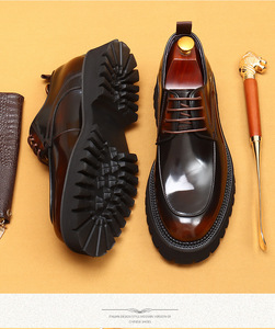 S0095Y Leather Round Head Bright Business Casual Shoes Leather British Gagby Derby Men's - Product Image 2