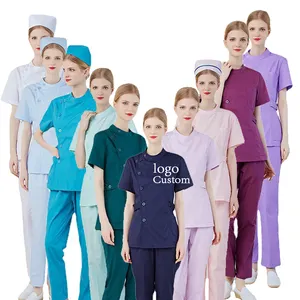Beauty salon work uniform female ensembles infirmiere high neck front buttons scrub shirt medic uniformes medicos scrub