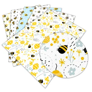 Bee Flower Spring Printing Faux Leather Snacks Synthetic Artificial Faux Leather Sheets 22cm x 30cm