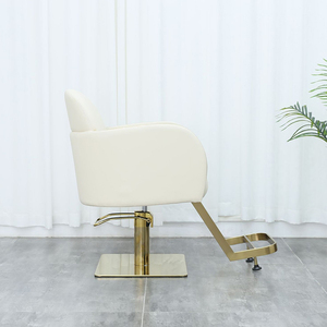Chaise de coiffure de luxe en acier inoxydable doré, base carrée, moderne, réglable, pivotante, pour la vente - Product Image 5