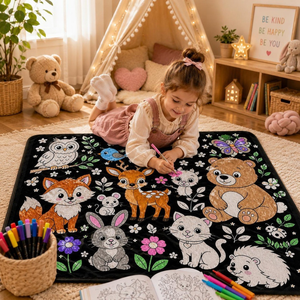 Couverture à colorier soi-même, chiens et chats mignons, en flanelle noire, lavable, réutilisable, légère, literie décorative, cadeau créatif pour enfants - Product Image 2