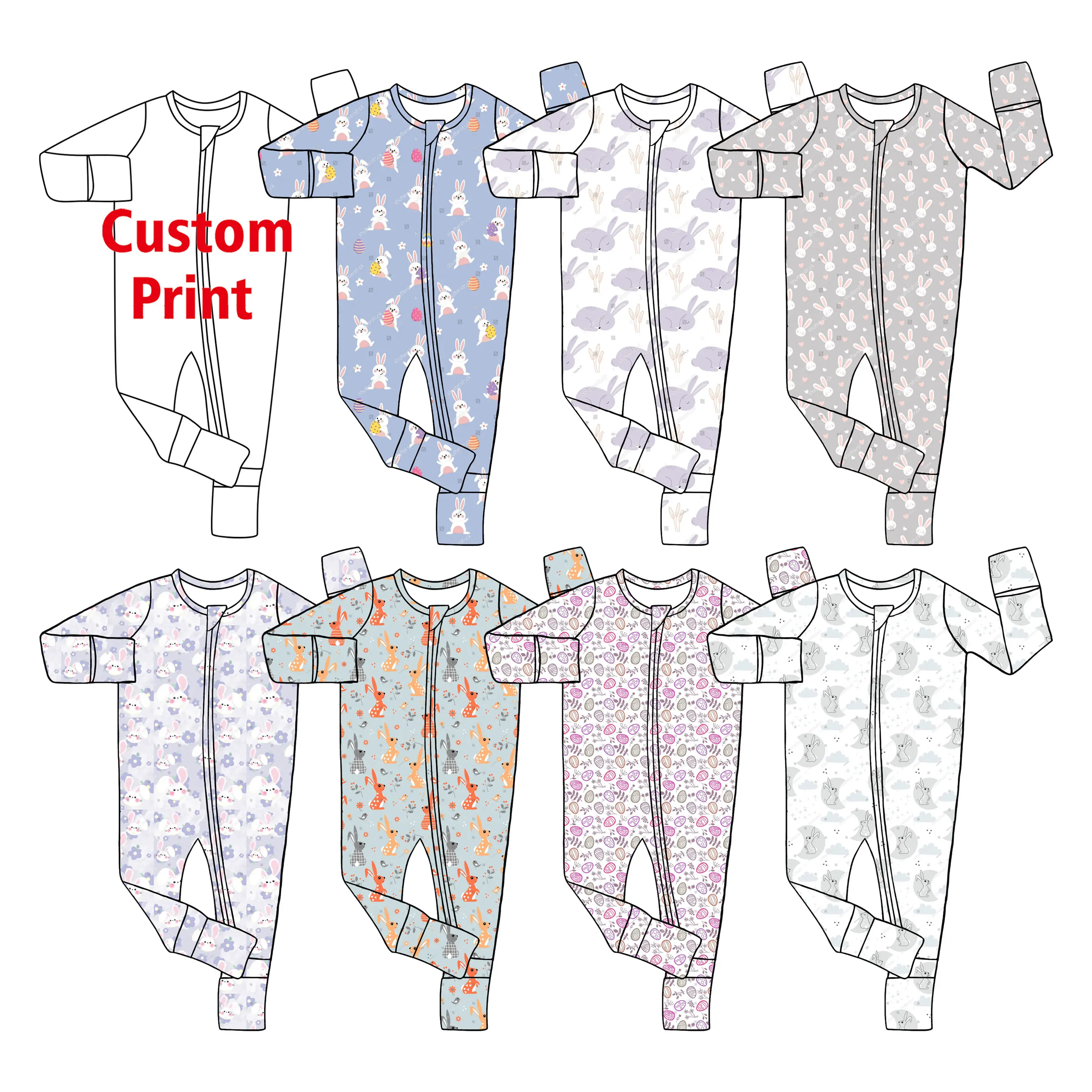 Bamboo clothes Custom Print Infant Pajamas Super Soft Breathable Baby clothes Zipper Baby Footie Rompers