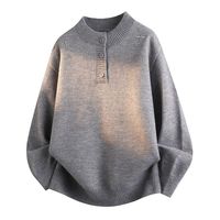 Pull en coton tricoté personnalisé pour homme, col rond, détails boutonnés, poignets côtelés, style vintage, streetwear décontracté, automne, anti-plis