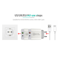 Chargeur mural double port USB-C PD QC3.0 à charge rapide 20W avec sorties OTP 5V/3A et 9V/2A, prise EU/US