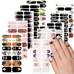 Graffiti Non Toxique Glow In The Dark Nail Stickers Glitter Luminous Halloween Nail Gel Wraps Polish Strips