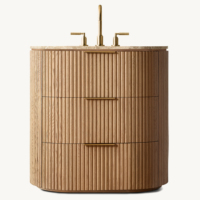 Meuble-lavabo moderne en chêne américain, coiffeuse compacte à 3 tiroirs, console de luxe en bois massif avec plateau en marbre, mobilier RH.