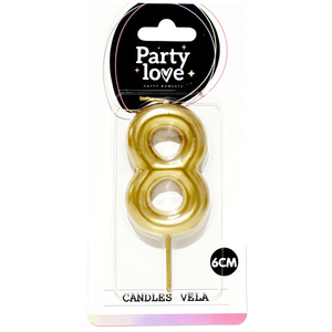Party Love <b>Gold</b> Number 8 <b>Candle</b> 6Cm Birthday <b>Candles</b> - Product Image 1